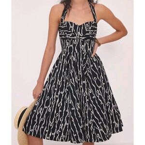 Anthropologie Girls of Savoy Cerys Dress Size 0 Halter 60s Black White Midi